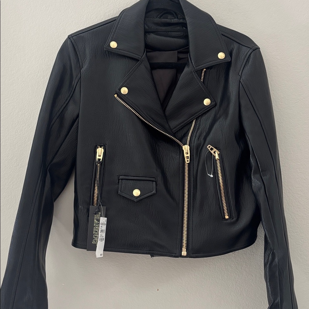 Blank NYC Black Leather Jacket with Gold Accents